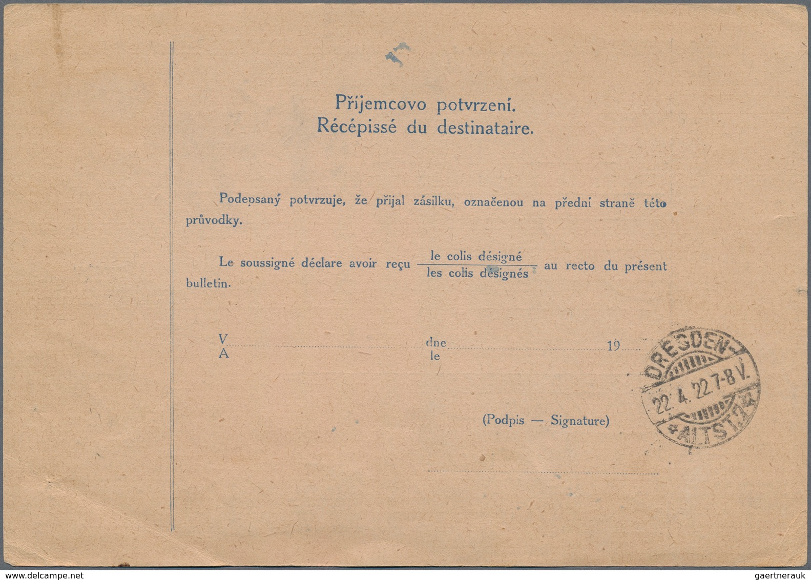 Tschechoslowakei - Ganzsachen: 1922, 10 H Ultramarine "Hradschin", Two Stationery Parcel Cards, Each - Cartes Postales
