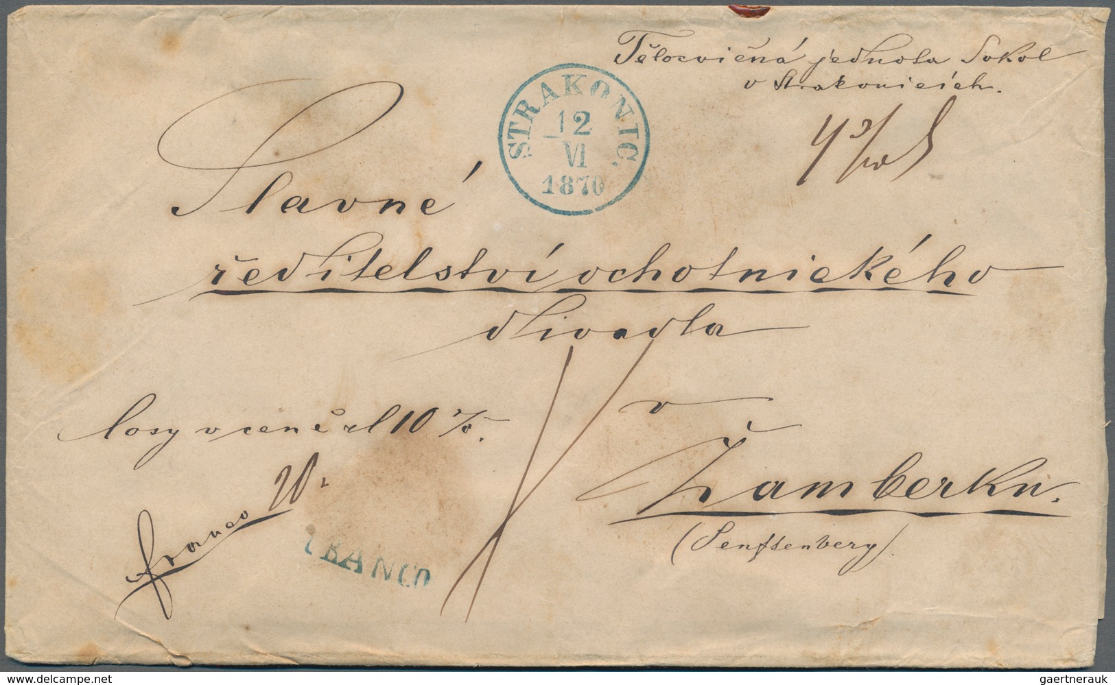 Tschechoslowakei - Heimat: 1870, "STRAKONIC 12 VI 1870", Clear Strike Of Blue C.d.s. On Official Ins - Other & Unclassified