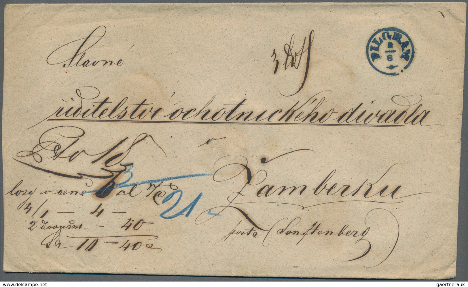 Tschechoslowakei - Heimat: 1870 (ca.), "PILGRAM", Clear Strike Of Blue C.d.s. On Official Insured Le - Other & Unclassified