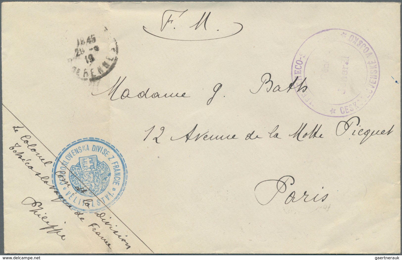 Tschechoslowakei - Besonderheiten: 1919 - Czech Military Mission In France. Stampless Envelope (bend - Sonstige & Ohne Zuordnung