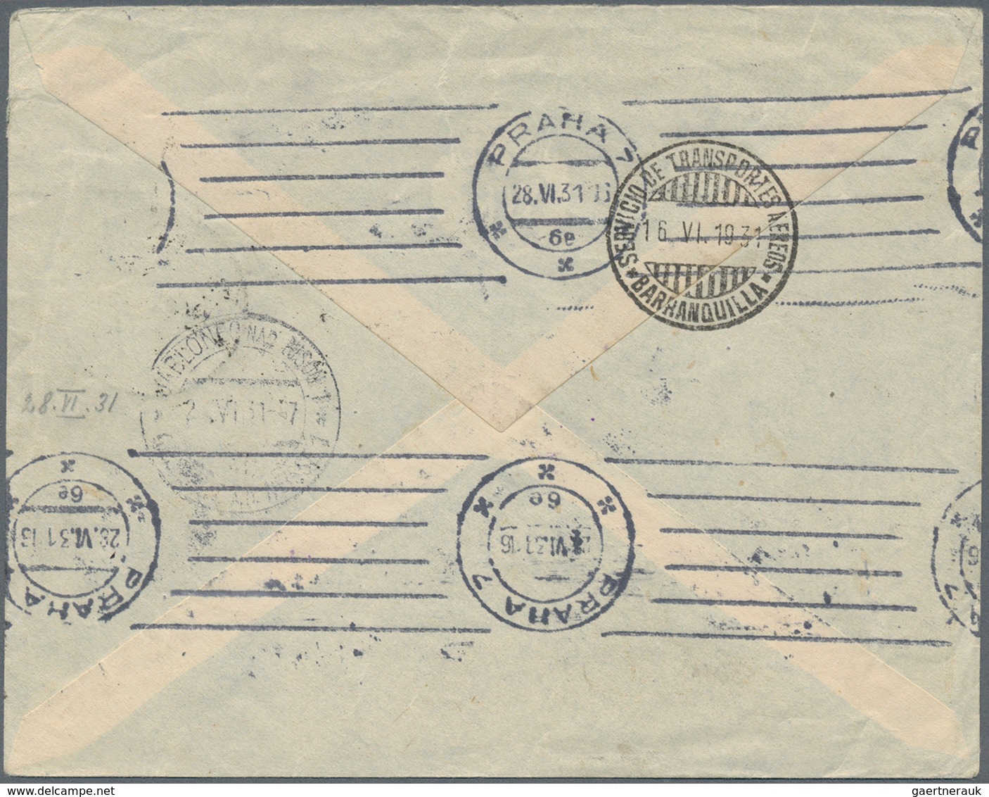 Tschechoslowakei - Besonderheiten: 1931, INCOMING MAIL: Scadta, 30 C Bright Blue Airmail Stamp Toget - Autres & Non Classés