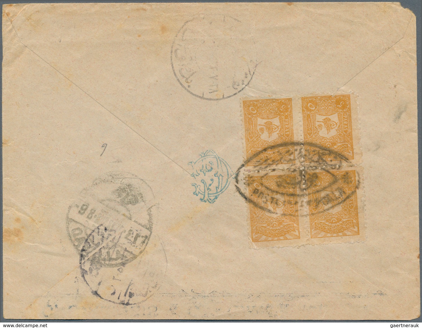 Türkei: 1906. Envelope To Constantinople Bearing Yvert 106, 5p Bistre (block Of Four) Tied By 'Poste - Neufs