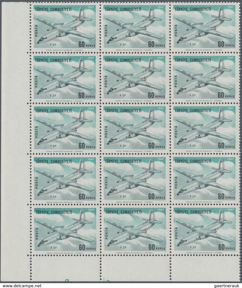 Türkei: 1967, Air Mail 60 Kurus Missing Red Color, Margin Block Of 15, Mint Never Hinged, Very Fine, - Ungebraucht