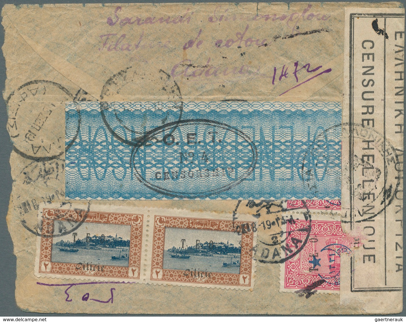 Türkei - Cilicien: 1916. Registered Envelope (raughly Opened At Left, Vertical Fold) Addressed To Ca - 1920-21 Anatolie