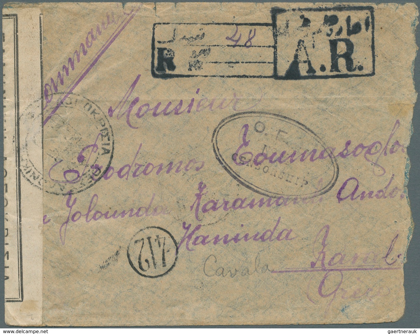Türkei - Cilicien: 1916. Registered Envelope (raughly Opened At Left, Vertical Fold) Addressed To Ca - 1920-21 Anatolie