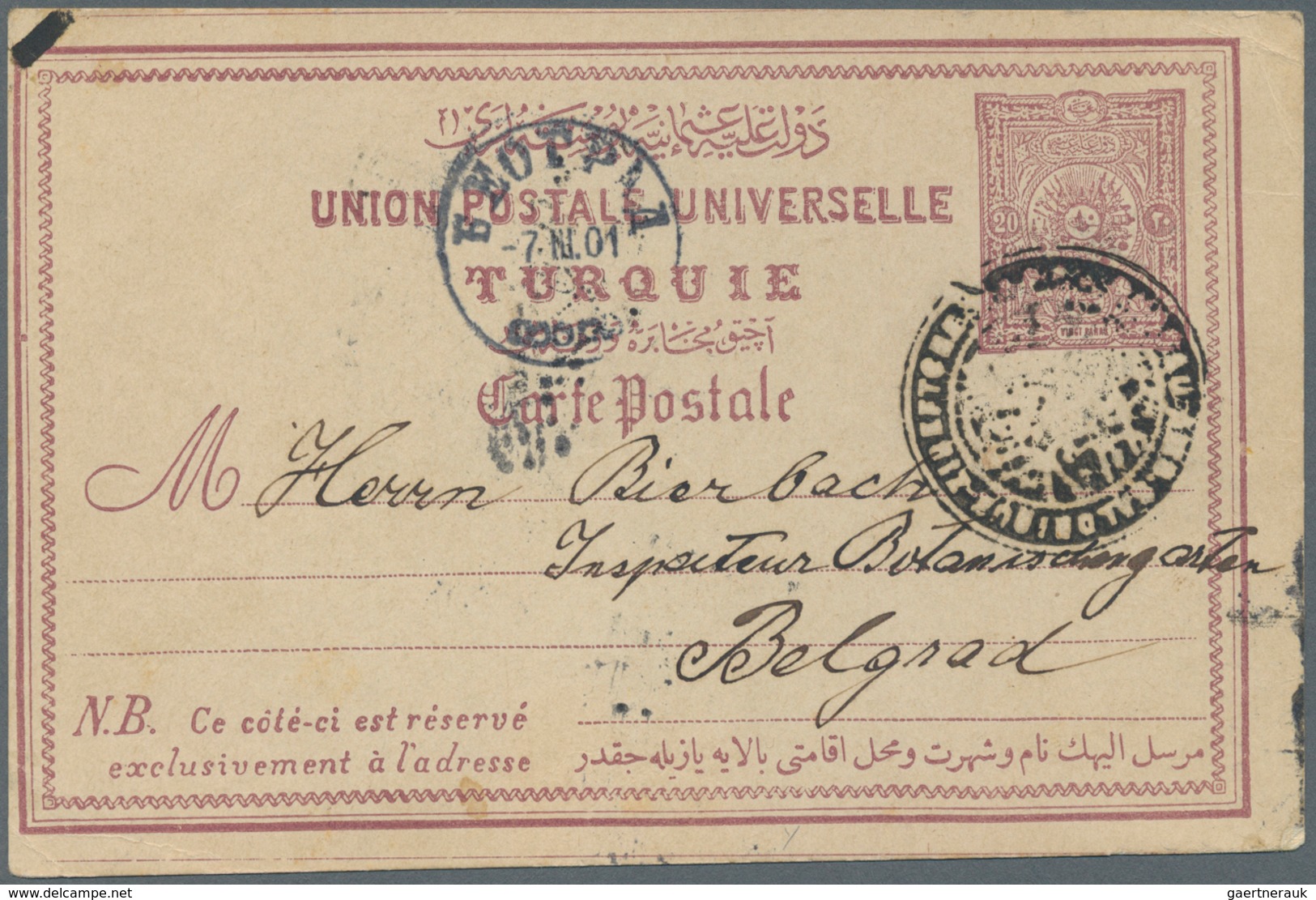 Türkei - Stempel: 'Bureau Amb./Salonique-Zibeftche' Negative Seal On Turkish Postal Stationery 20 Pa - Autres & Non Classés