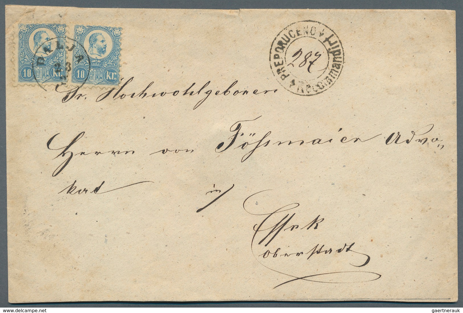 Ungarn: 1874. Registered Envelope Bearing Yvert 9, 5k Red And Yvert 10, 10k Pale Blue (2) Tied By Da - Lettres & Documents