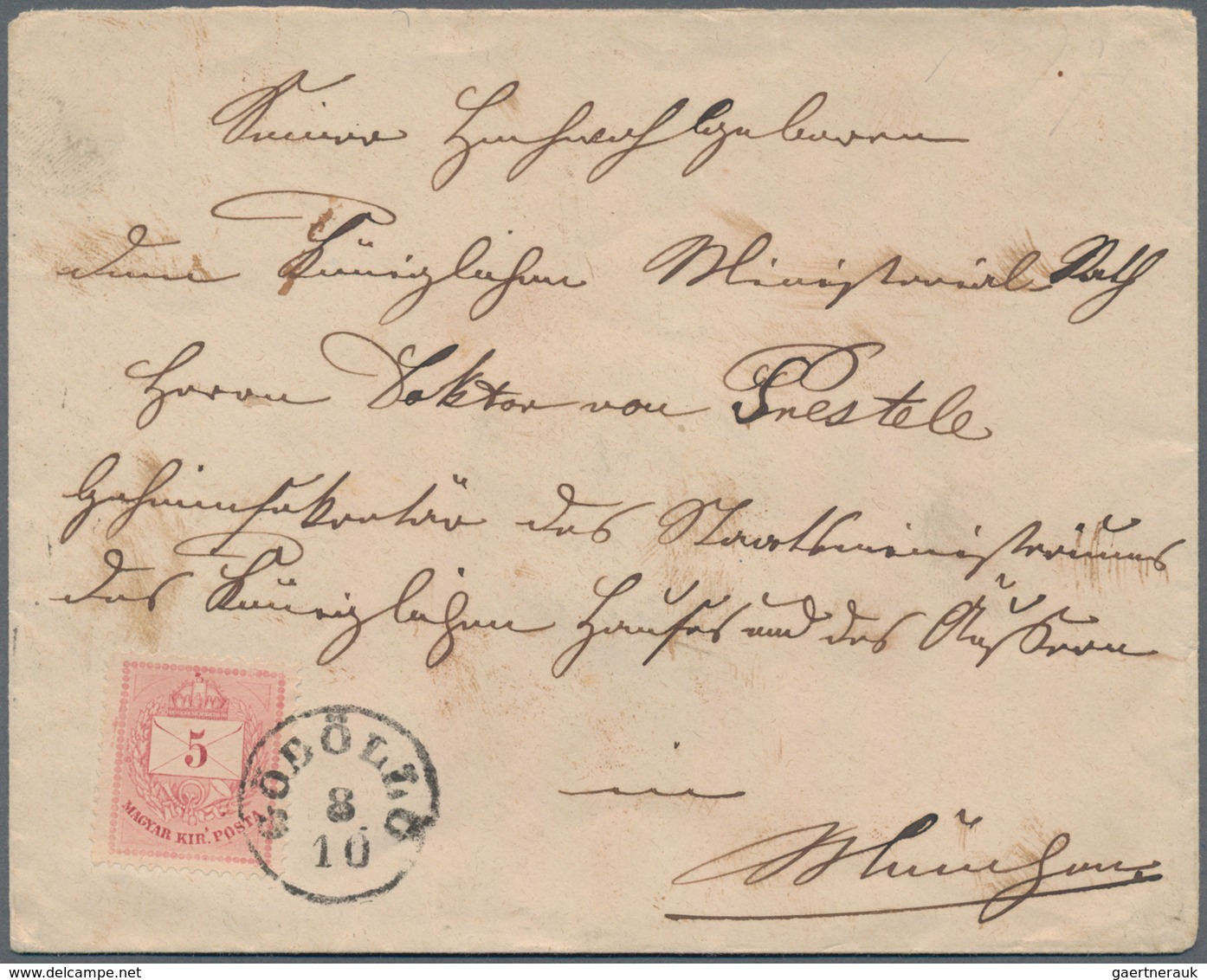 Ungarn: 1877, 5k. Rose, Single Franking On Cover From "GÖDÖLÖ 8/10" To Munich With Comprehensive Sub - Covers & Documents