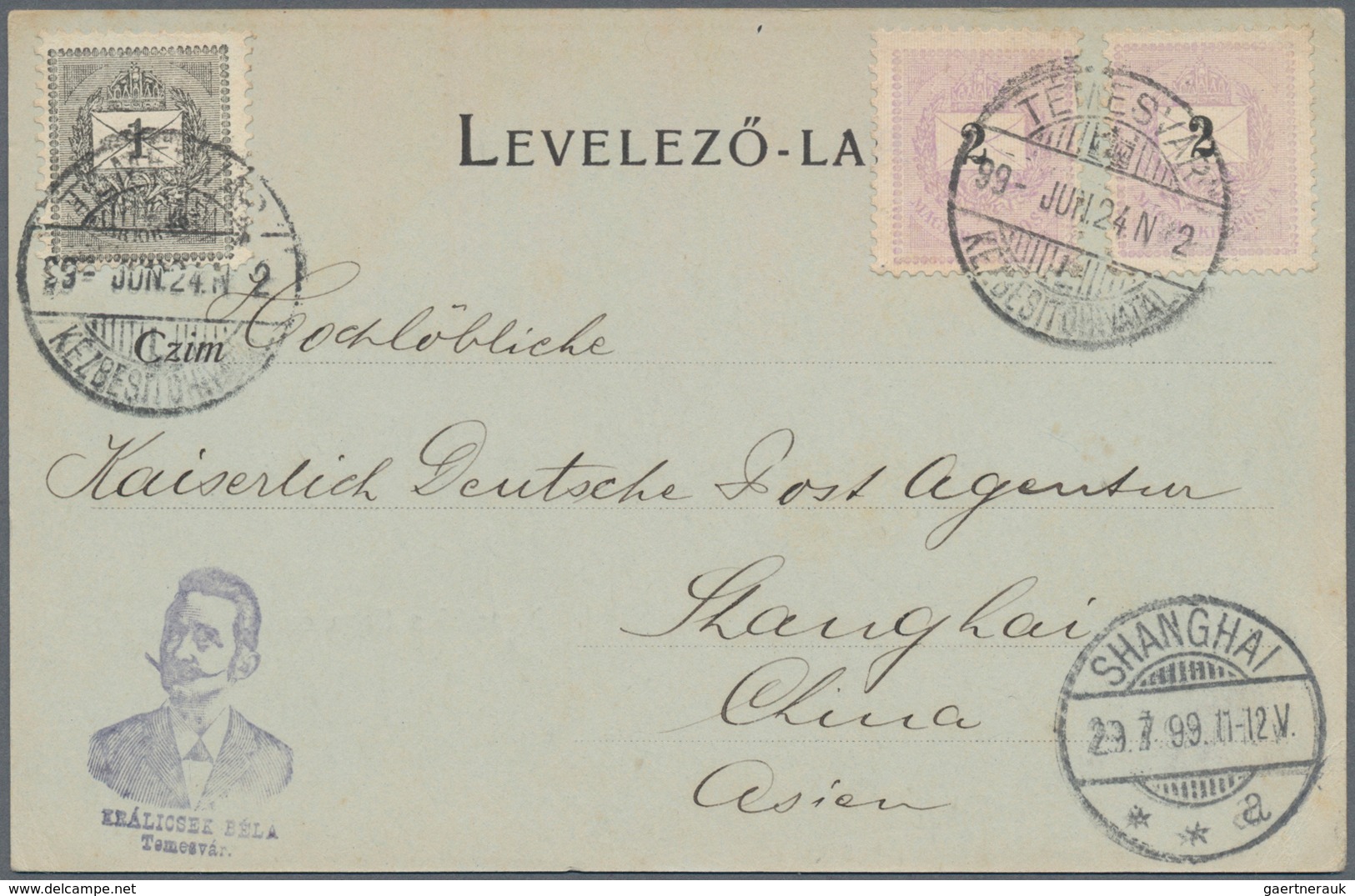 Ungarn: 1899, Ppc From TEMESVAR 24.6.1899 Addressed To "Kaiserlich Deutsche Postagentur" Arrival "SH - Lettres & Documents