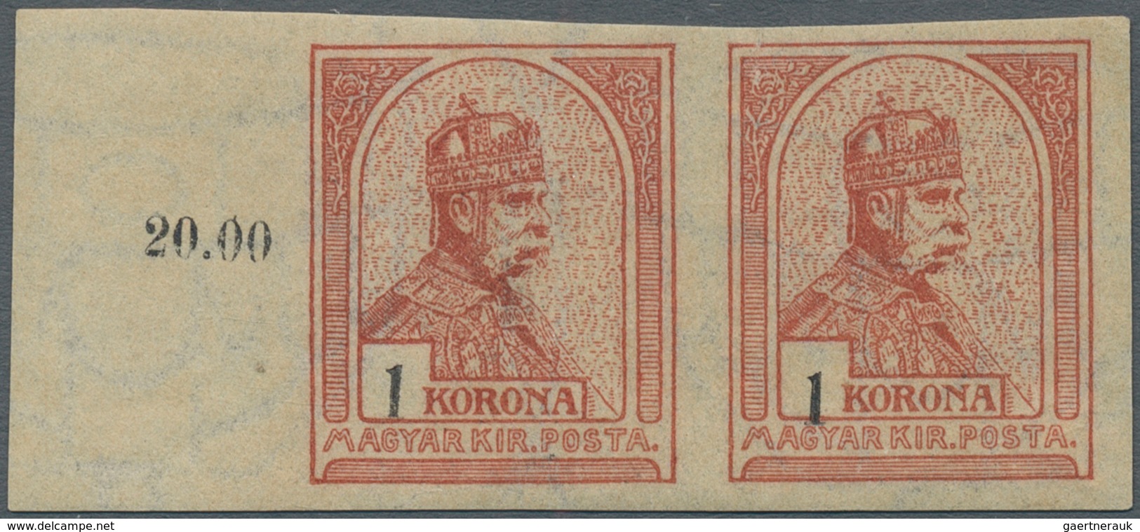 Ungarn: 1900, 1 Kr King Franz Josef Red With Black Digitals, Horizontal Pair, Inperforated, From The - Lettres & Documents