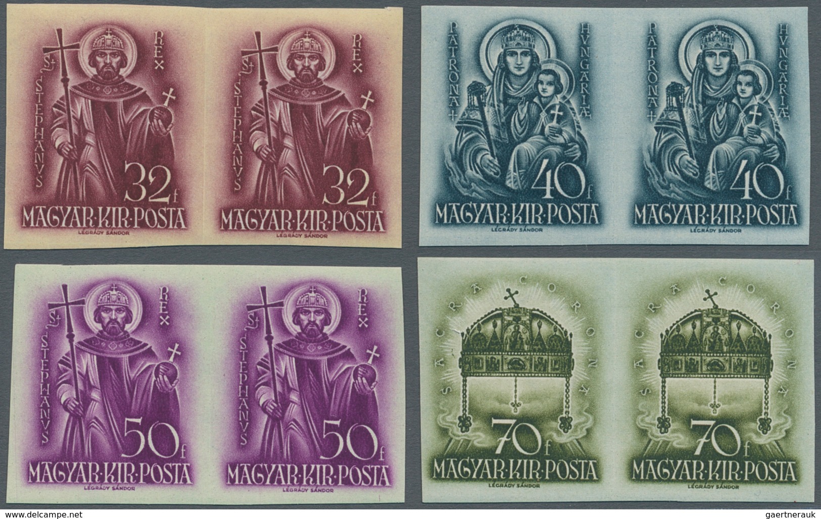 Ungarn: 1938, 900th anniversary of St. Stephans Death, complete set of 14 values as imperforated hor