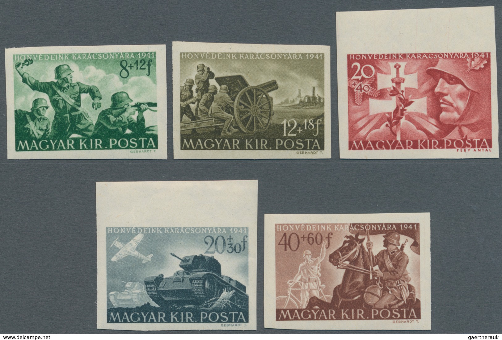 Ungarn: 1941, Postfrischer Luxussatz "Ungarische Soldatenhilfe", 2x Mit Oberrand, Ungezähnt. - Lettres & Documents