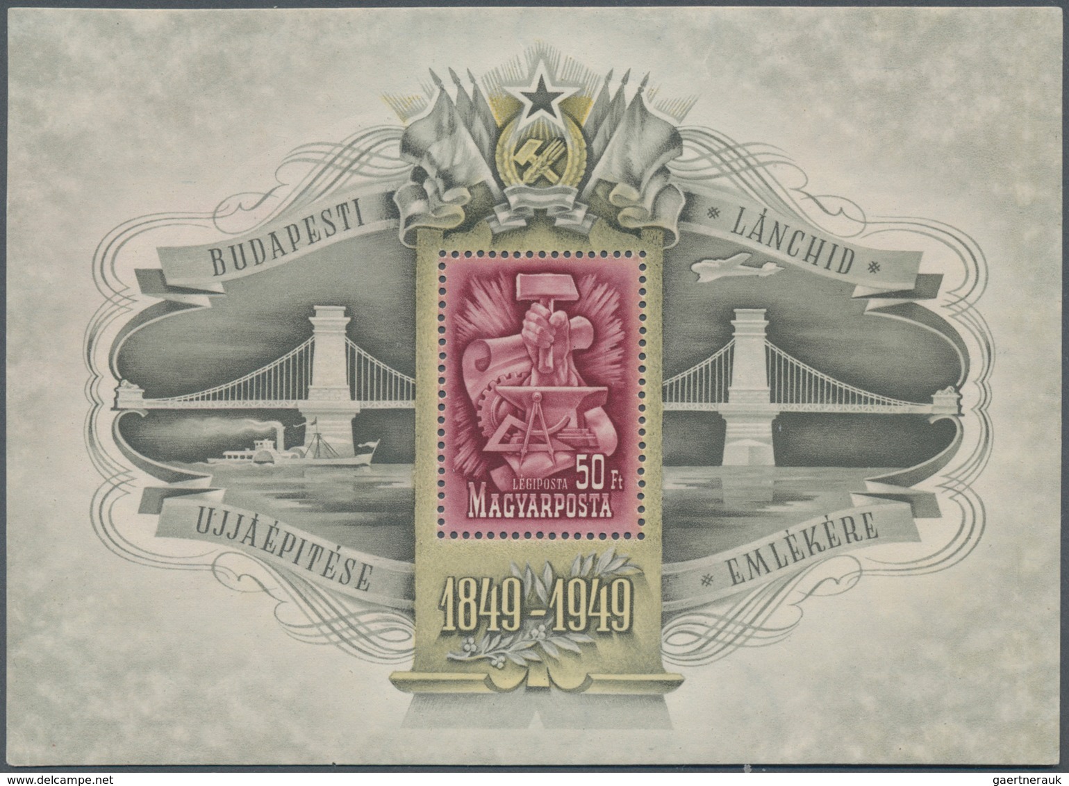 Ungarn: 1949, Postfrische Blockausgabe "Kettenbrücke" - Randbedruckung Oliv Und Gelblich - Lettres & Documents