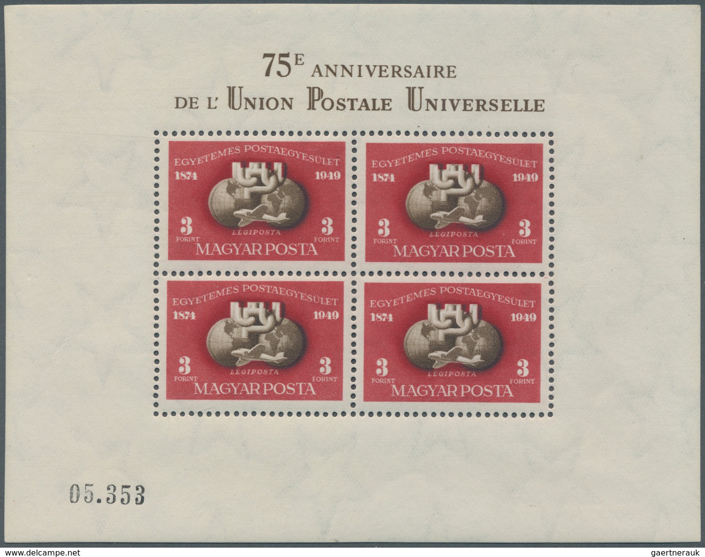 Ungarn: 1949, 2 Postfrische Blocks "75 Jahre Weltpostverein" Völlig Glatte Luxusblöcke, Ungezähnt Un - Lettres & Documents