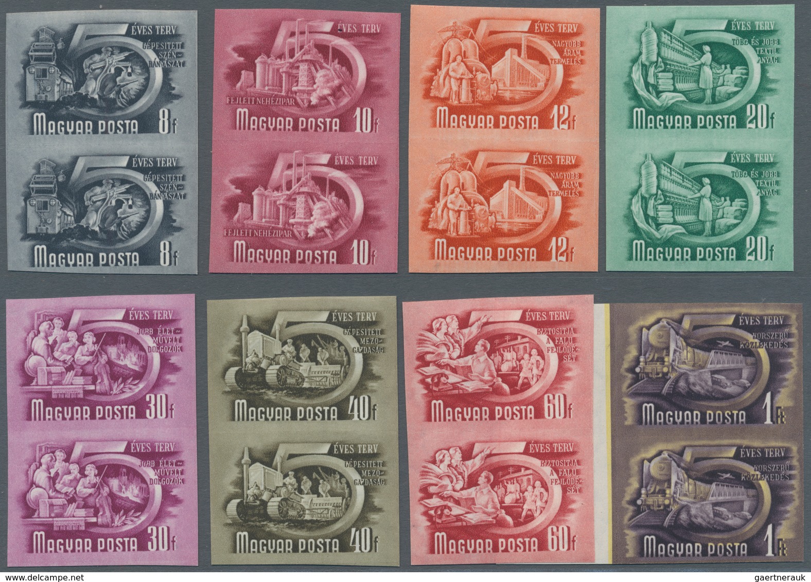 Ungarn: 1950, Freimarken Serie "Fünfjahresplan", Postfrische Senkrechte Luxuspaare, 4x Mit Seitliche - Lettres & Documents