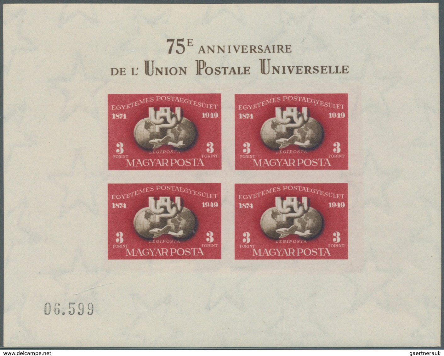 Ungarn: 1950, Postfrischer Ungezähnter Block "75 Jahre Weltpostverein" (Mi. E. 600.-) - Covers & Documents
