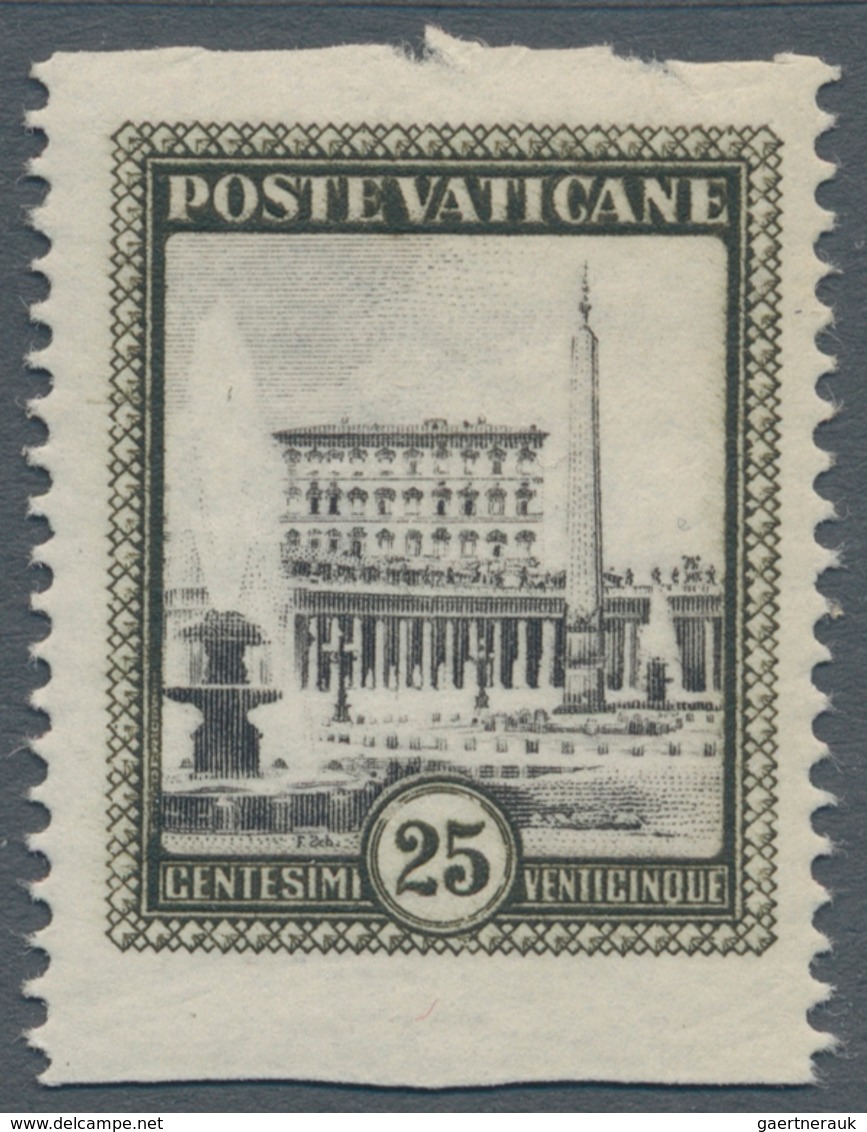 Vatikan: 1933, 25 C Dark Olive/black, Horizontally Imperforated, Mint Never Hinged, Together With Bl - Neufs