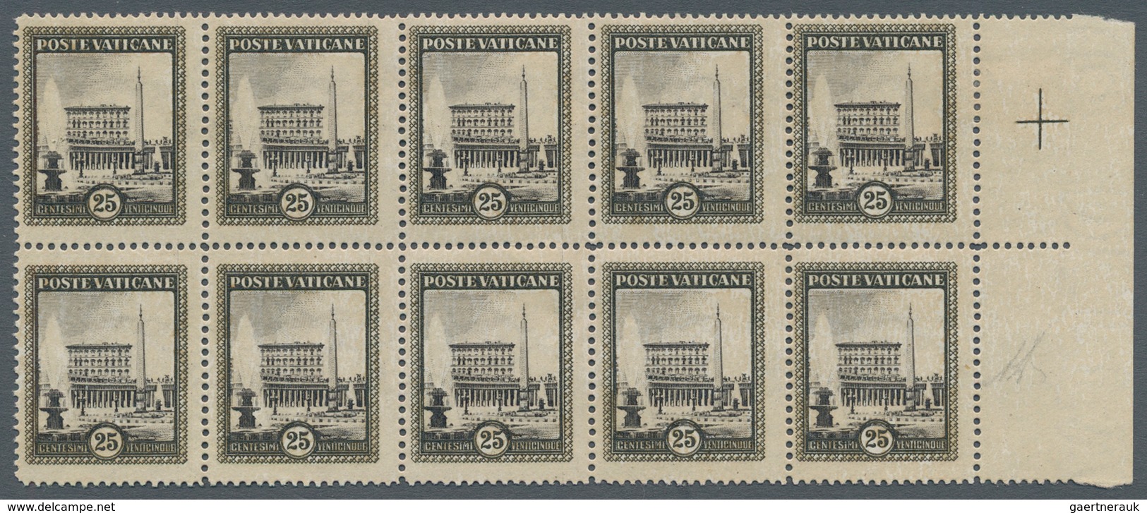 Vatikan: 1933, 25 C Dark Olive/black, Horizontally Imperforated, Mint Never Hinged, Together With Bl - Neufs