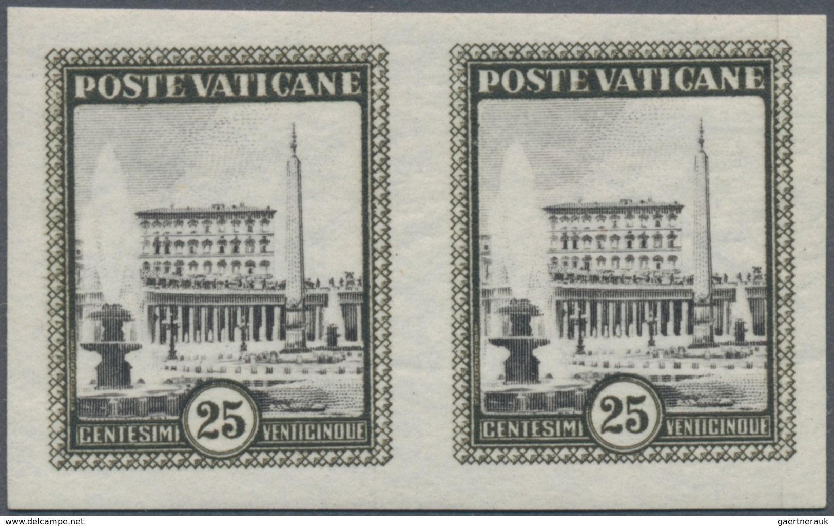 Vatikan: 1933, Vatican Palace 25c. Black/black-olive Horizontal IMPERFORATE Pair, Mint Lightly Hinge - Unused Stamps