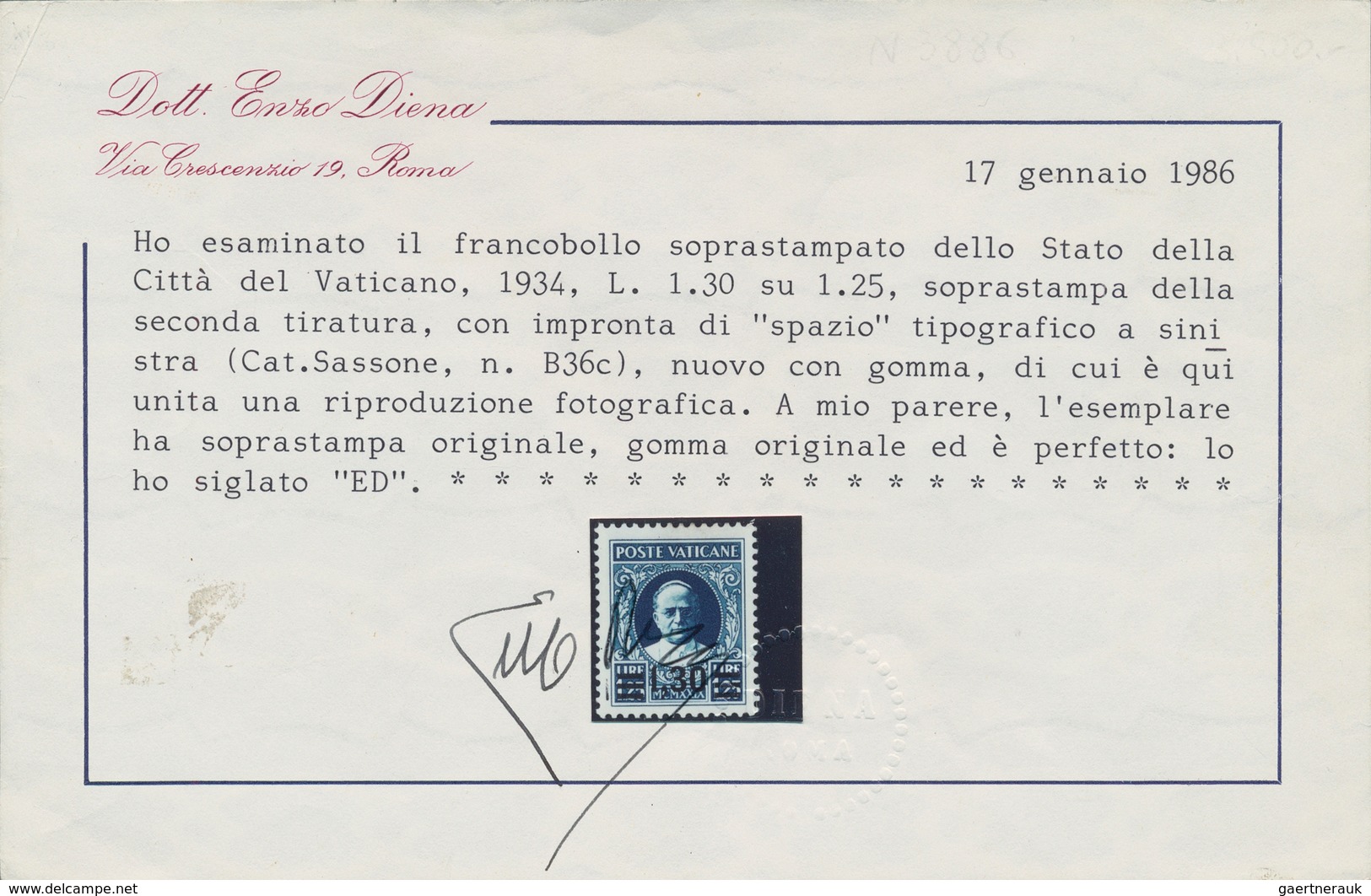 Vatikan: 1934, 1,30 L On 1,25 L Blue Provisional Definitive, Second Printing, Surcharge With Additio - Neufs