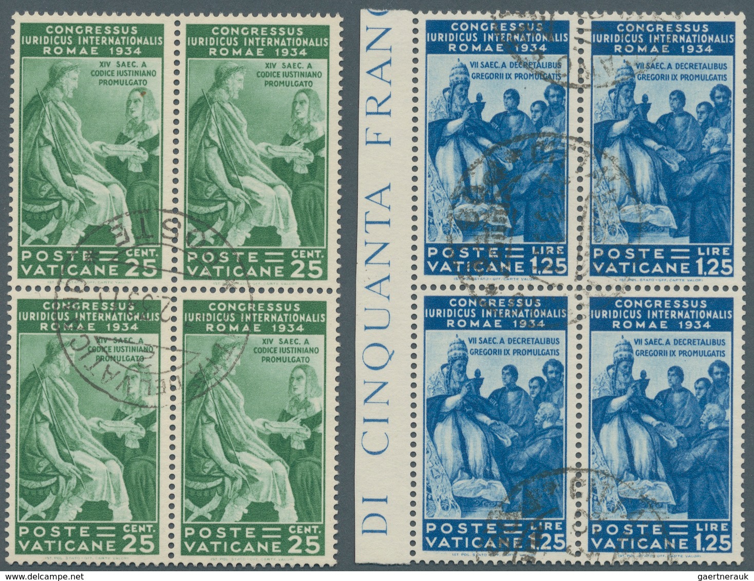 Vatikan: 1935, International Jurist Congress 5 C. - 1,25 L., Complete Set With 6 Blocks Of 4, Used, - Unused Stamps