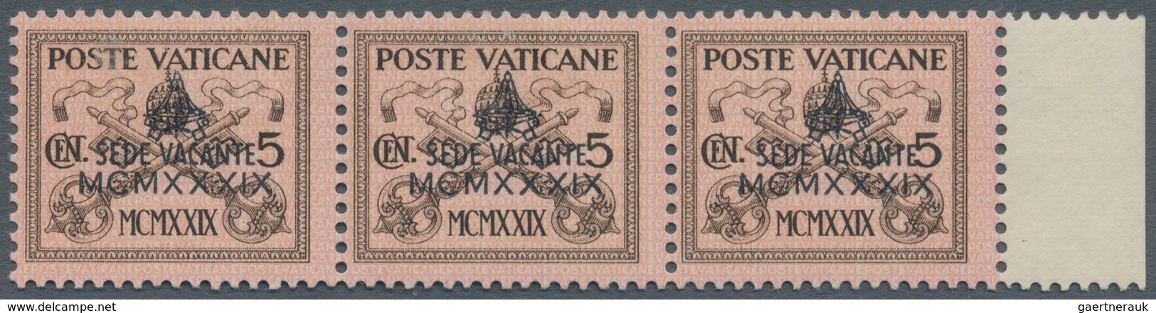 Vatikan: 1939, 5 C Brown/rose Sede Vacante, Horizontal Strip Of 3, Each Stamp With Distinct Overprin - Unused Stamps