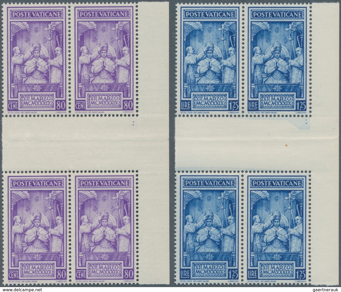 Vatikan: 1939, 4er-Block Rechte Randserie "Krönung Des Papstes Pius XII" Mit Seltenem Zwischensteg ( - Unused Stamps