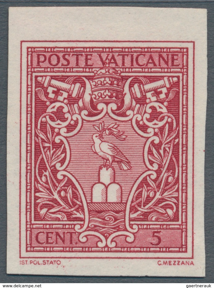 Vatikan: 1940, 5 C Carmine Definitive, IMPERFORATED From Upper Margin, VF Mint Never Hinged Conditio - Neufs