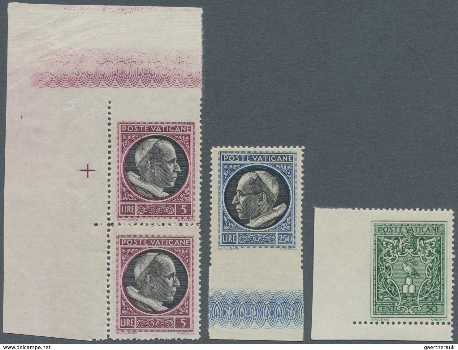 Vatikan: 1945, 50 C Green, Imperforated At Left From Lower Left Corner, 2,50 L Deep Blue/black With - Neufs