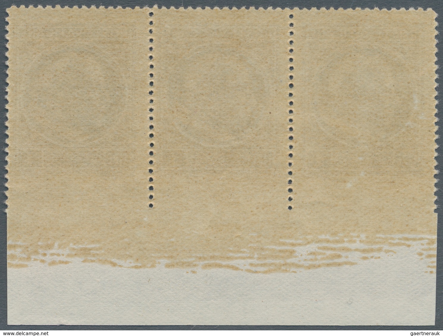 Vatikan: 1945, 1 L Brown/black, Horizontal Strip Of 3 With Imperforated Lower Margin And Bottom Marg - Neufs