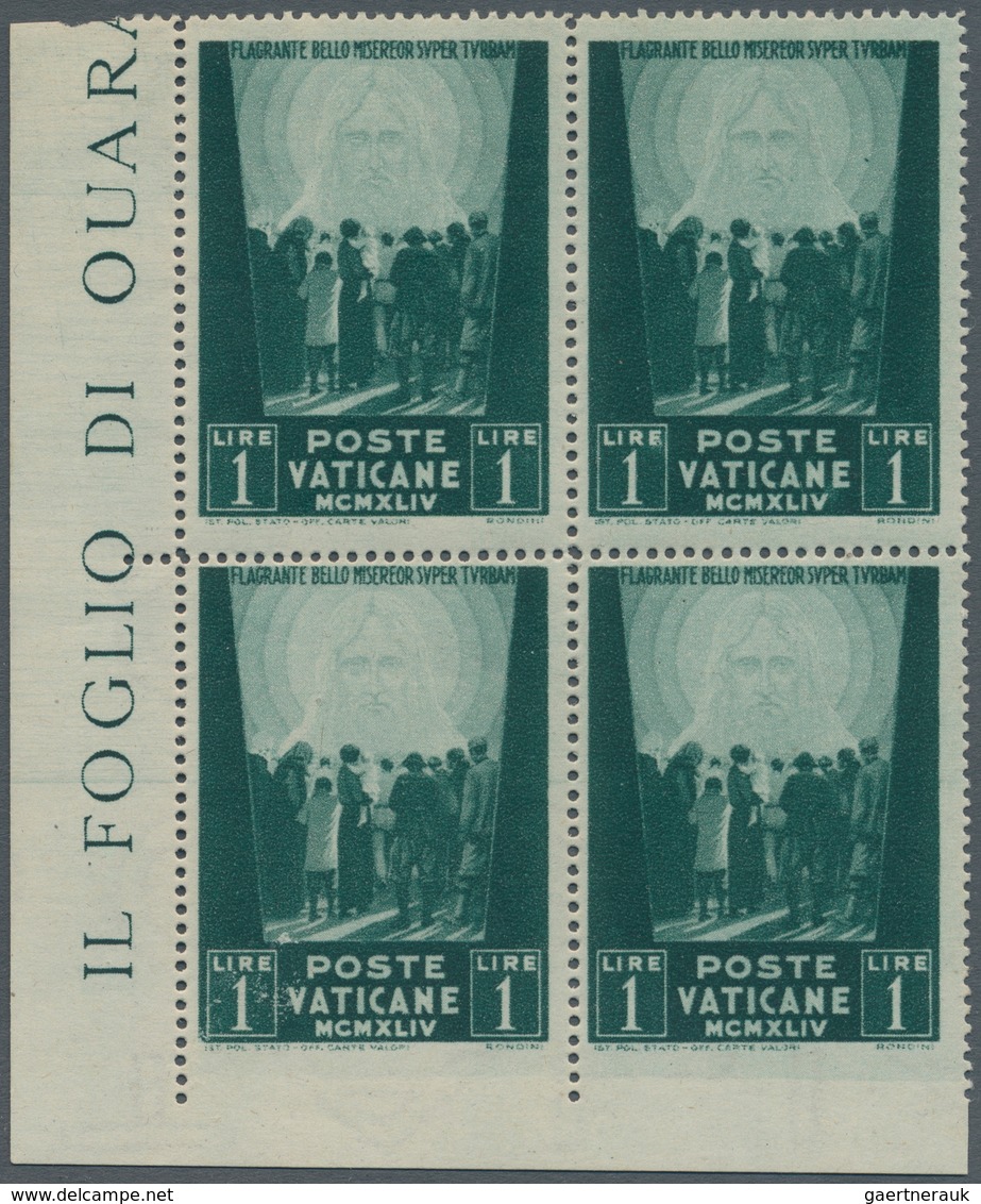 Vatikan: 1945, 1 L Deep Green "war Victims Relief", Block Of 4 From Lower Left Corner, Lower Pair Wi - Ungebraucht