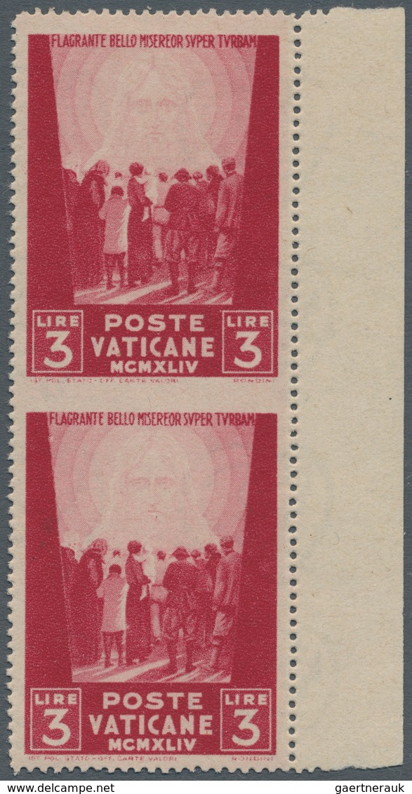 Vatikan: 1945, 3 L Carmine "war Victims Relief", Vertical Pair From Right Margin, Horizontally Imper - Unused Stamps