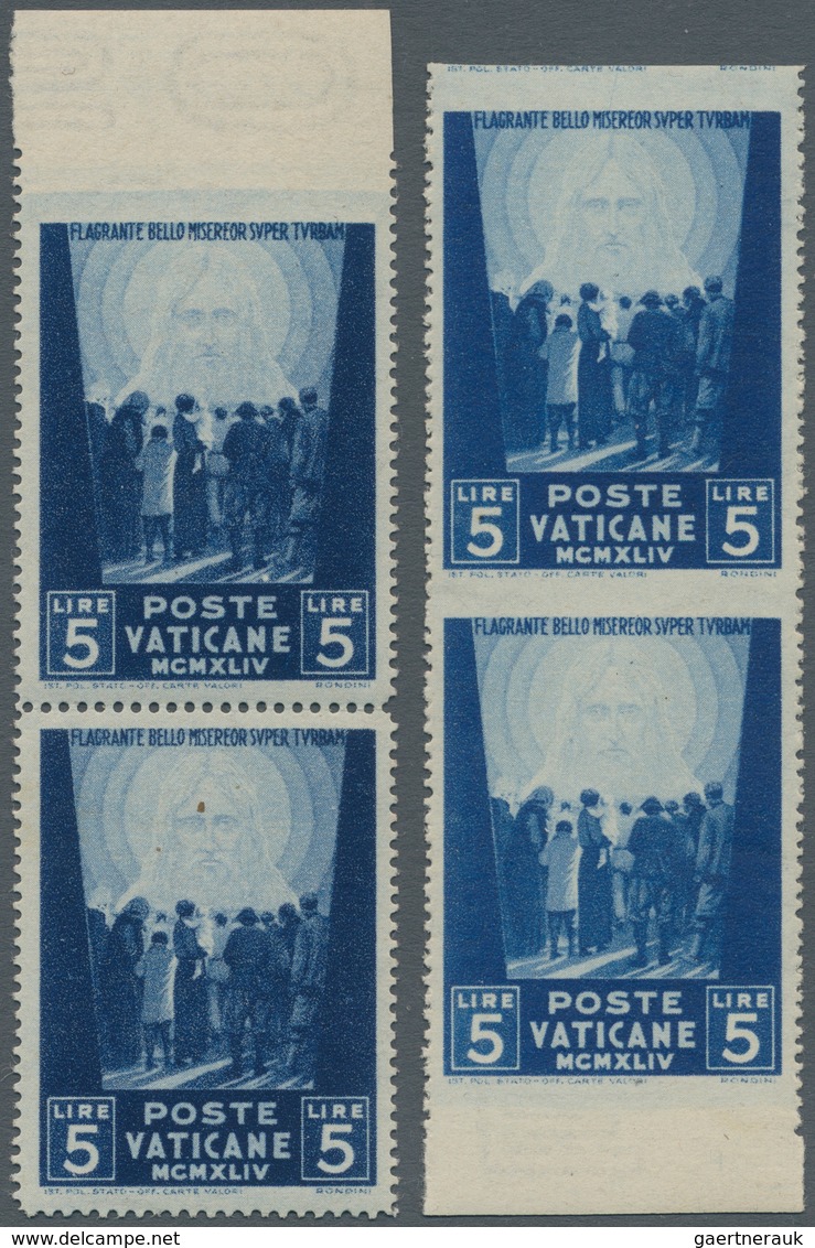 Vatikan: 1945, 5 L Blue "war Victims Relief", 2 Vertical Pairs, One Pair Horizontally Imperforated, - Unused Stamps