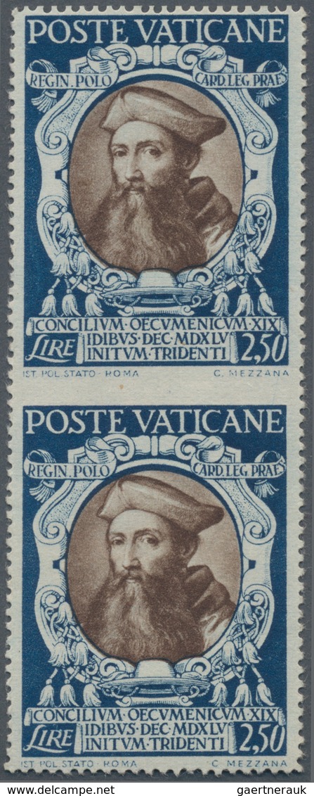 Vatikan: 1946, Cardinal Reginald Pole 2.50l. Blue/brown Vertical Pair IMPERFORATE BETWEEN, MNH And S - Unused Stamps