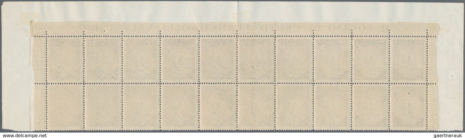 Vatikan: 1947, 4 L Brown Airmail Stamp, Block Of 20 (10 X 2, Folded) From Upper Part Of Stamp Sheet - Unused Stamps