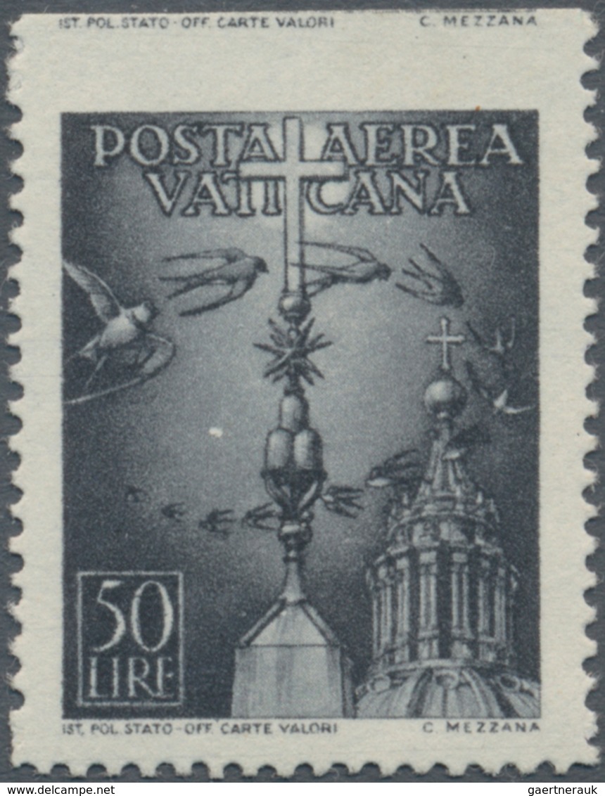 Vatikan: 1947, 50 L Grey-black Airmail Stamp, Horizontally Imperforated At Top, Stamp With Slightly - Unused Stamps