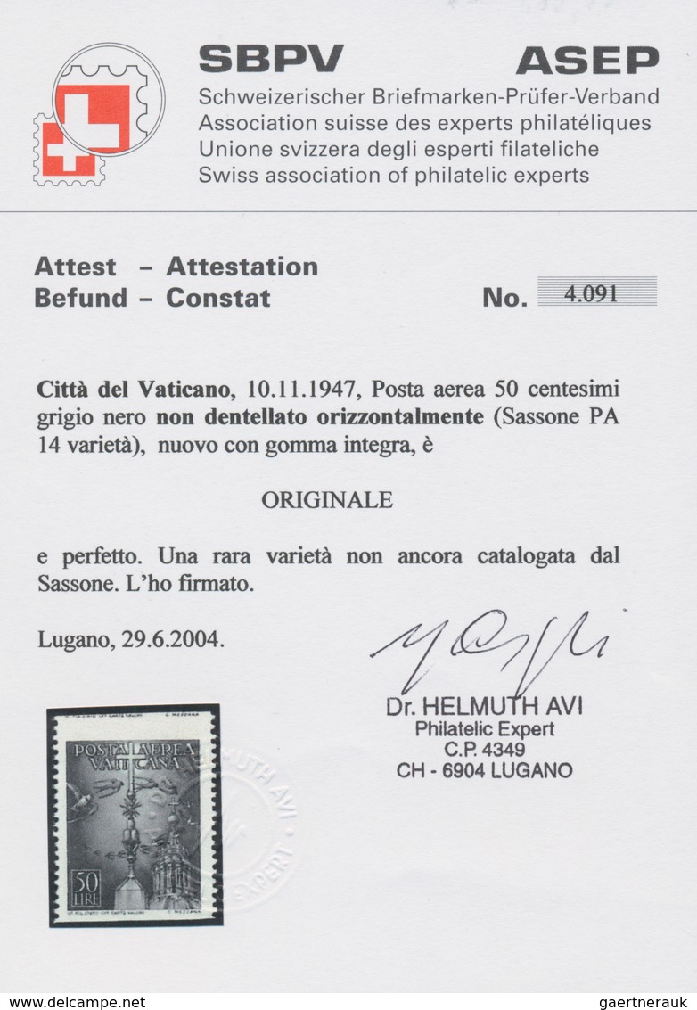 Vatikan: 1947, 50 L Grey-black Airmail Stamp, Horizontally Imperforated, VF Mint Never Hinged Condit - Unused Stamps