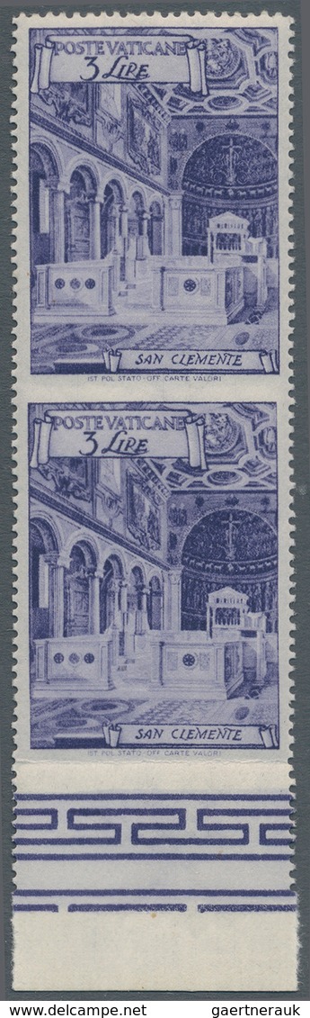Vatikan: 1949, 3 L Violet "basilicas", Vertical Pair From Lower Margin With Horizontally Imperforate - Unused Stamps