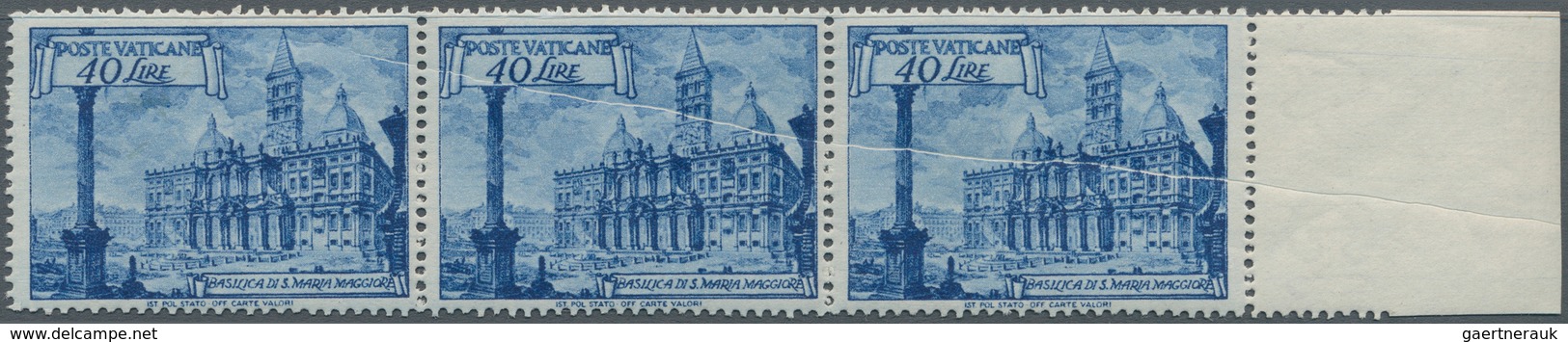 Vatikan: 1949, Definitives "basilicas", Lot With 3 Varieties: 13 L Deep Green, Vertical Pair From Le - Unused Stamps