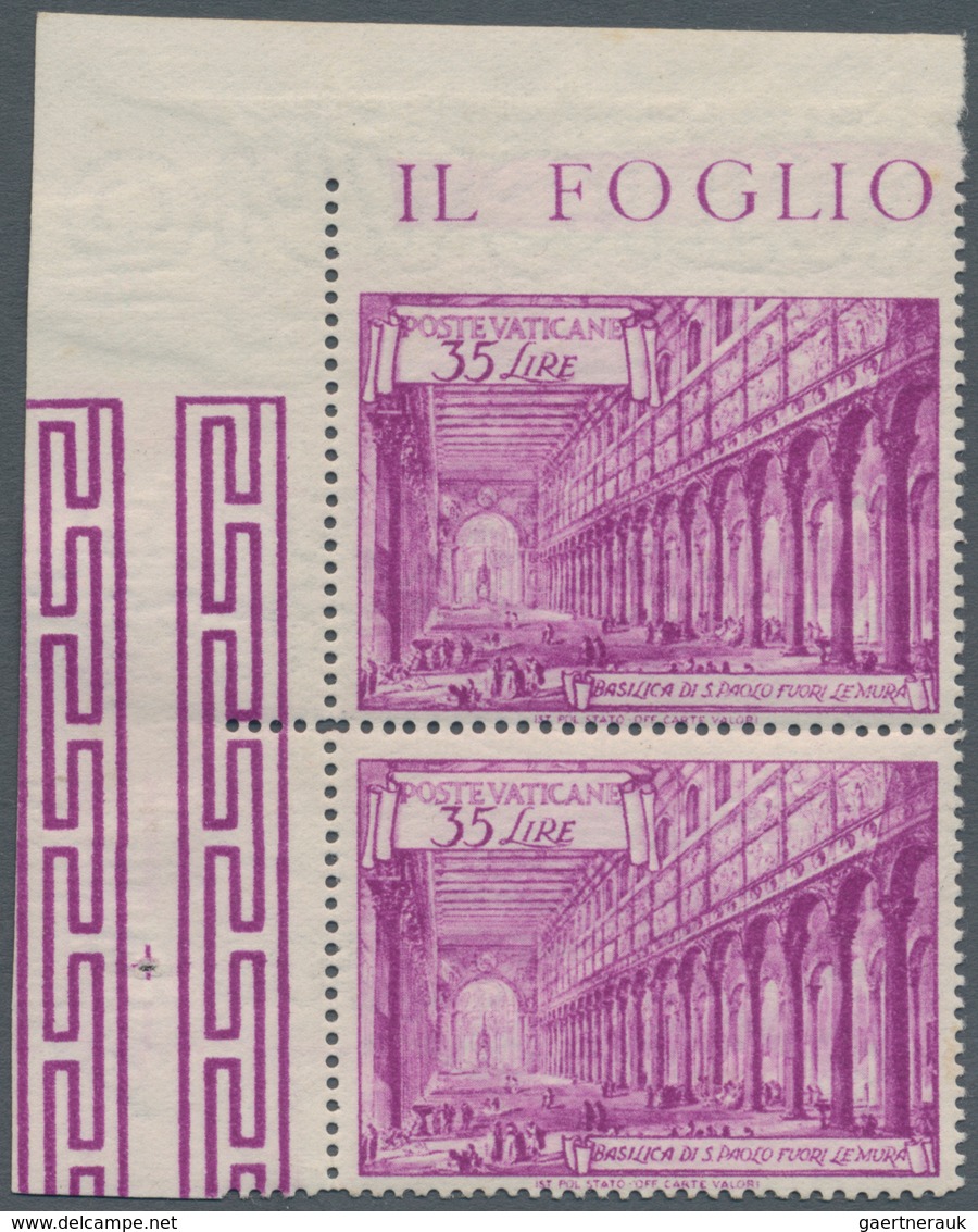 Vatikan: 1949, 35 L Lilac "basilicas", Vertical Pair From Upper Left Corner With Imperforated Upper - Unused Stamps