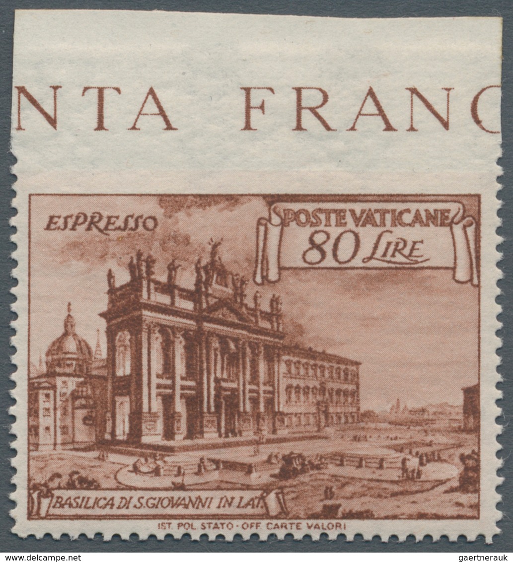 Vatikan: 1949, 80 L Red-brown Express Stamp "basilicas", Imperforated On Top From Upper Margin With - Unused Stamps