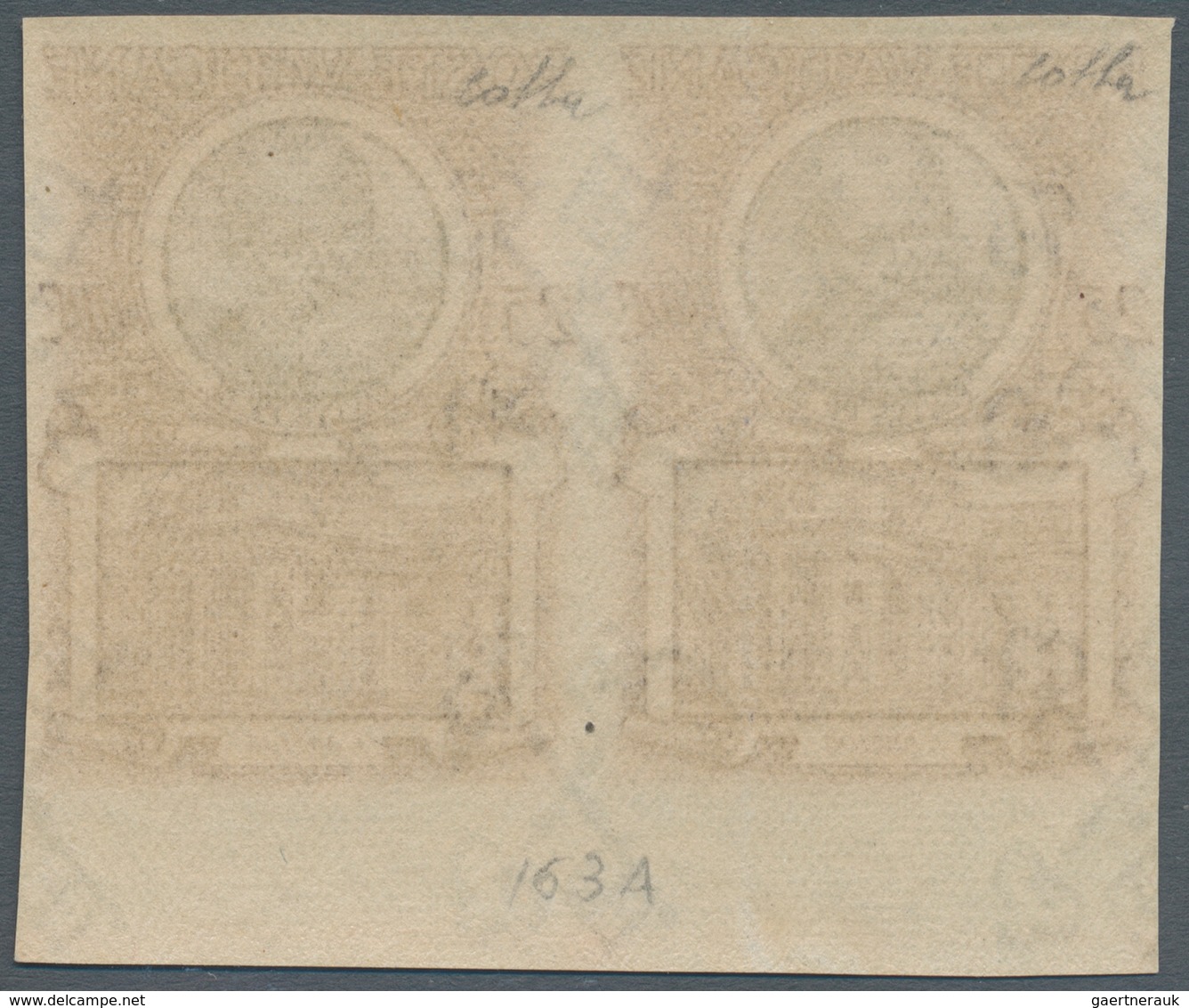 Vatikan: 1953, 25 L Brown/black Definitive "popes", IMPERFORATED Horizontal Pair From Lower Margin. - Ungebraucht