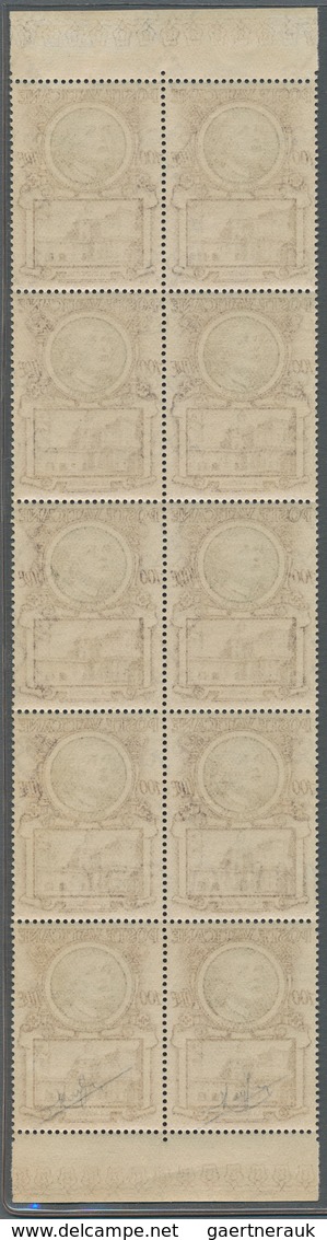 Vatikan: 1953, 100 L Brown-lilac/black Definitive "popes", Vertical Block Of 10 With Sheet Margins, - Unused Stamps