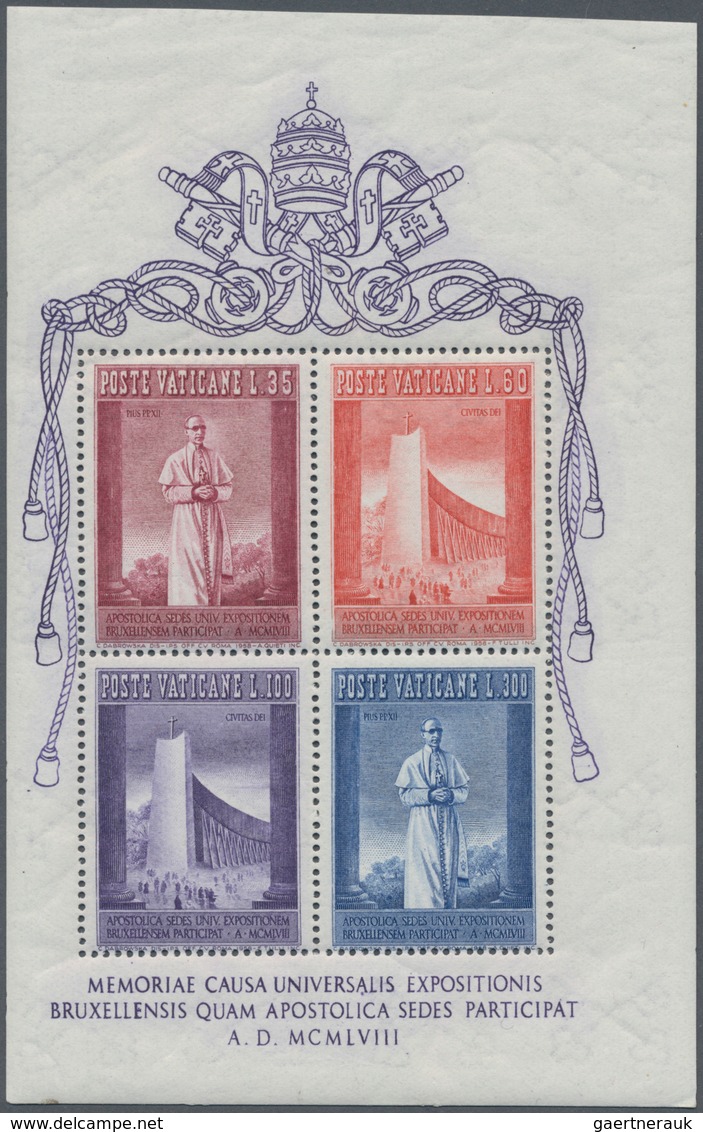 Vatikan: 1958, World Exhibition Brussels, Miniature Sheet With Vertical Margins Shifted To The Right - Unused Stamps