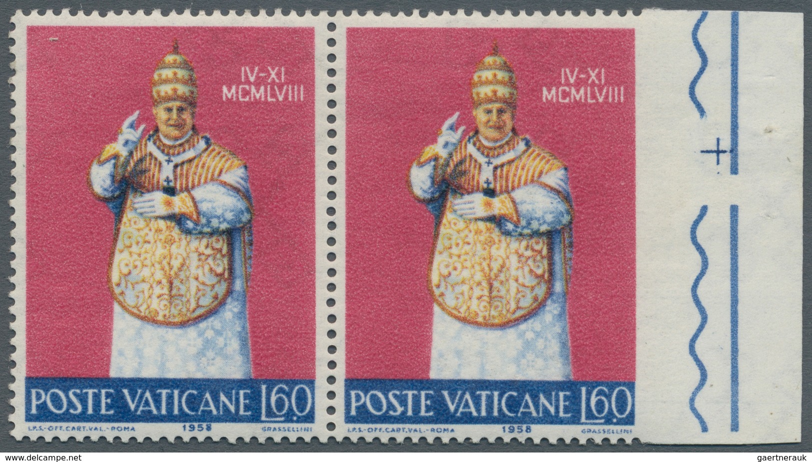 Vatikan: 1959, 60 L "coronation Of Pope Johannes XXIII.", Horizontal Pair With Imperforated Right Ma - Unused Stamps