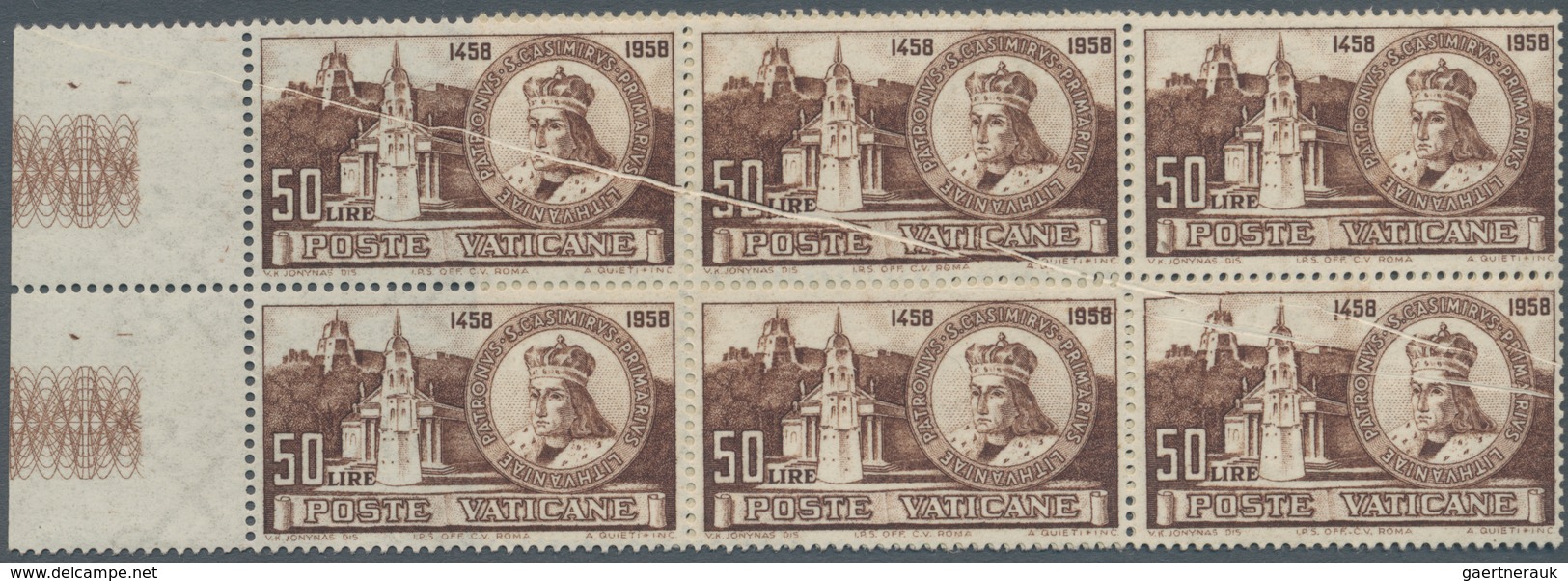 Vatikan: 1959, 50 L Brown "S.Casimiro", Block Of 10 (5 X 2, Folded) With Lateral Margins, 5 Stamps W - Ungebraucht