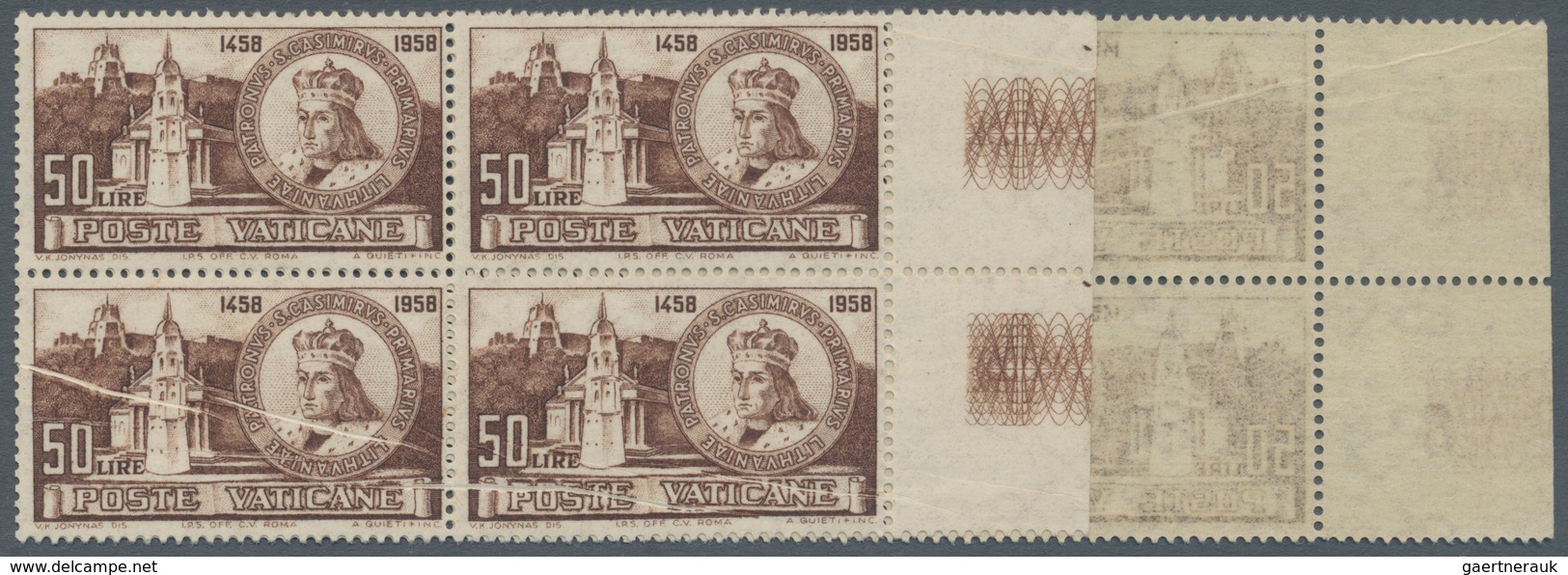 Vatikan: 1959, 50 L Brown "S.Casimiro", Block Of 10 (5 X 2, Folded) With Lateral Margins, 5 Stamps W - Neufs