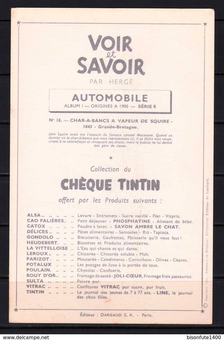 TINTIN / Chromo "Voir Et Savoir" Par Hergé : Automobile N° 18 - Edition DARGAUD - Other & Unclassified