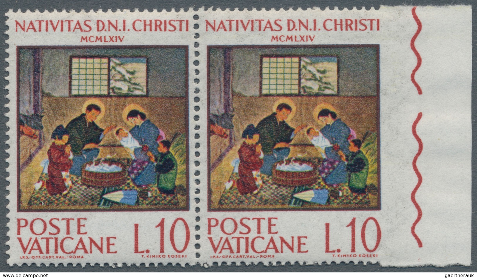 Vatikan: 1964, 10 L "Christmas", Horizontal Pair, Right Stamp With Imperforated Margin At Right. VF - Neufs