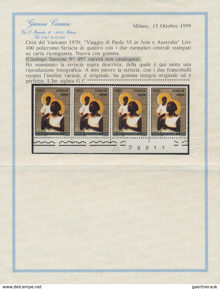 Vatikan: 1970, 100 L Grey-green "Pope's Visit In Australia", Horizontall Strip Of 8 (folded) From Bo - Unused Stamps
